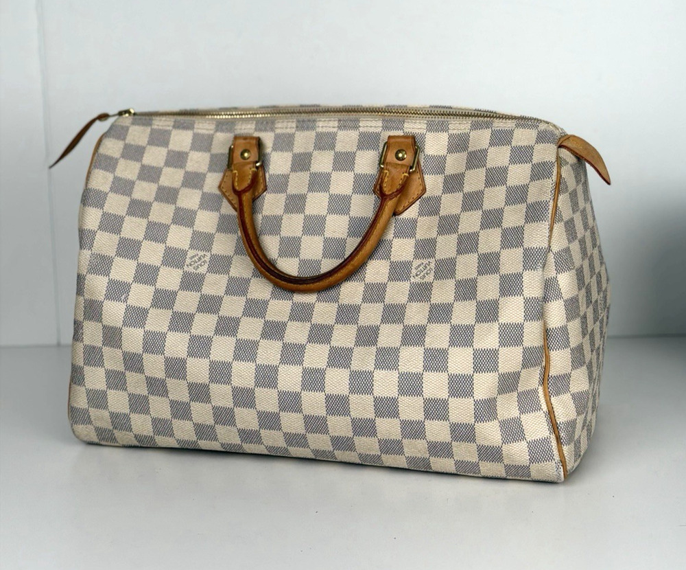 Louis Vuitton Speedy 35 Handbag in Damier Azur Coated Canvas GT Hardware 2010 U1